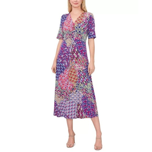 MSK Women's Mixed-Print Twist-Front MIDI Dress, Cobalt, Size XL - Picture 1 of 4